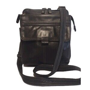 Fossil ZB8944 Black Leather Organizer Crossbody Bag Black Excellent Condition